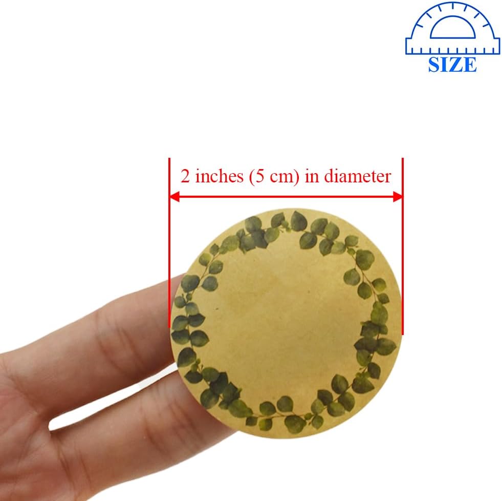 2In 500P Round Natural Brown Kraft Stickers with Green Leaf Wreath Design - 4 Unique Styles Blank Kraft Labels Roll