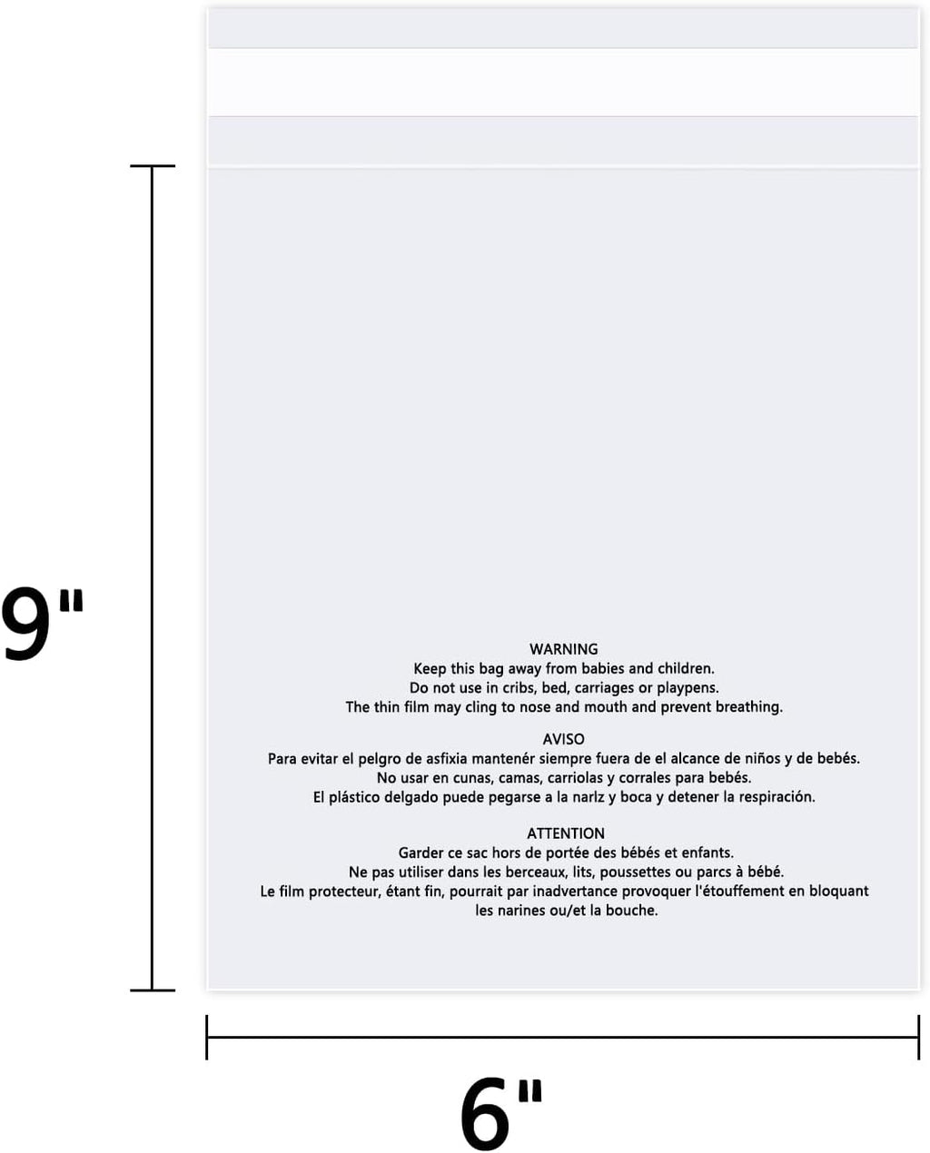 6" x 9" (100 Count) Clear Poly Bags with Suffocation Warning