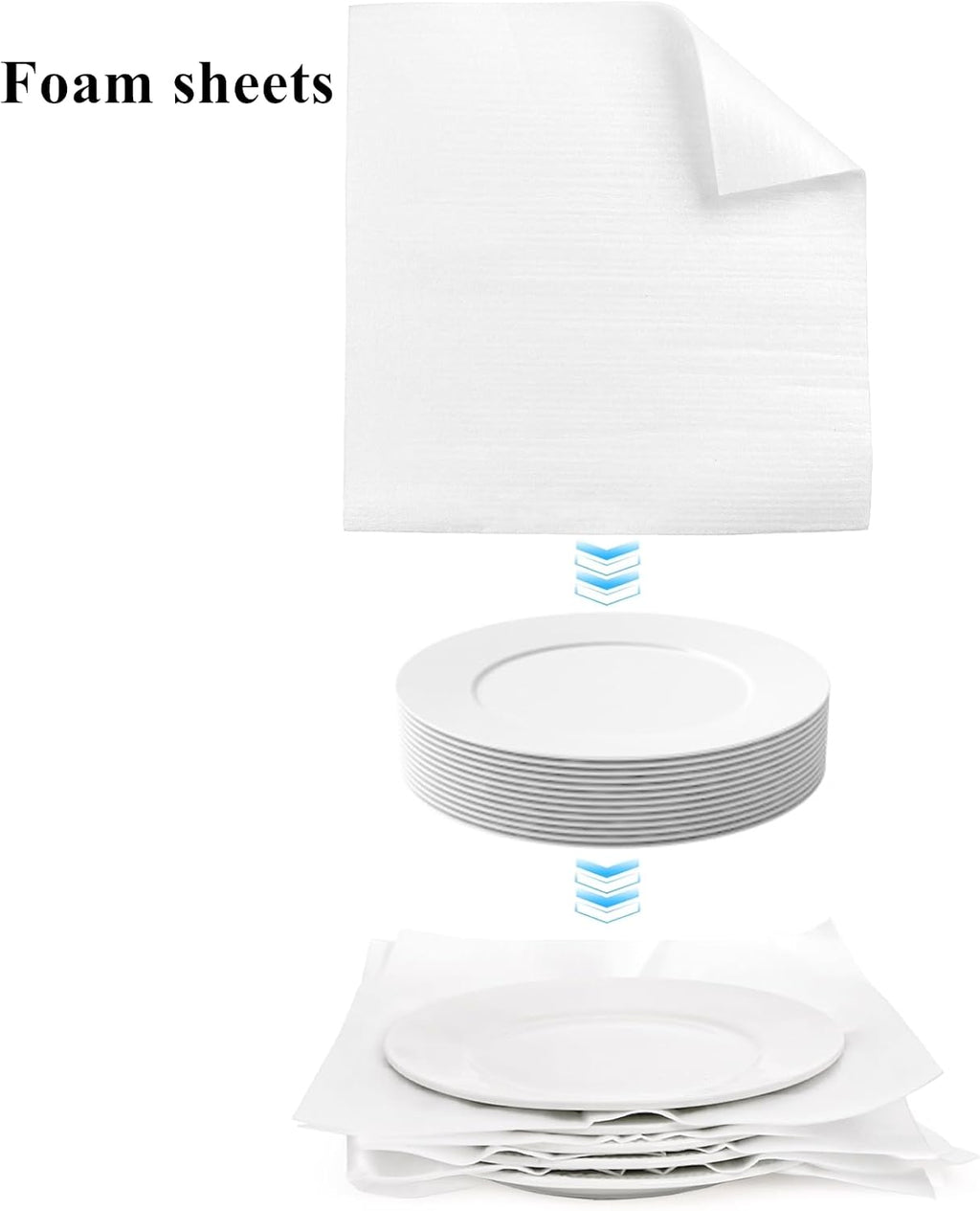 50 Pack Dish Moving Supplies, 16" x 16" Cushion Foam Wrap Pouches with 50 Fragile Label, Reusable Plate Packing