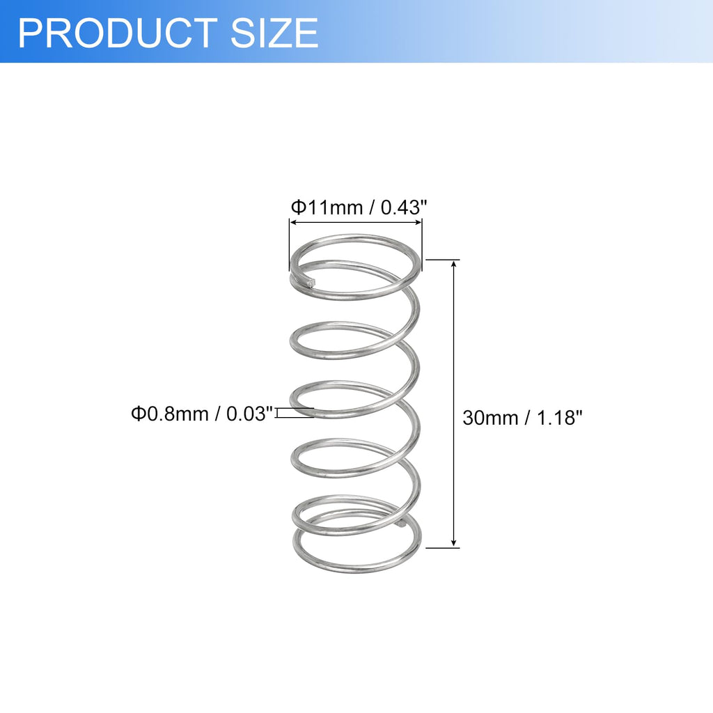 6Pcs Compression Spring 0.8mm Wire Diameter x 11mm OD x 30mm Long