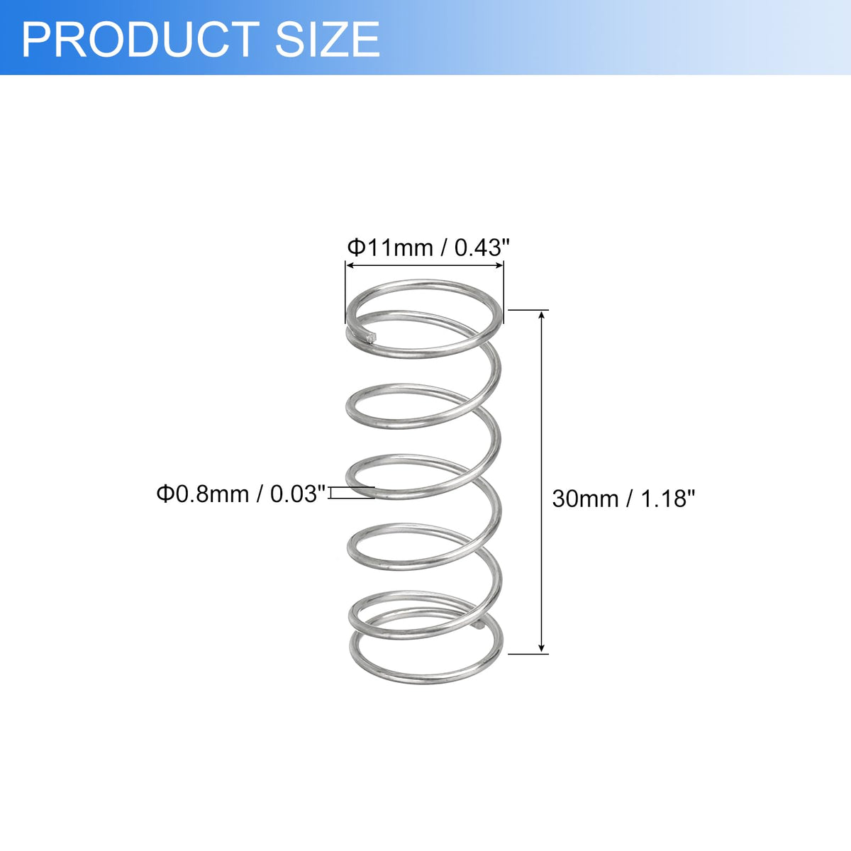 6Pcs Compression Spring 0.8mm Wire Diameter x 11mm OD x 30mm Long