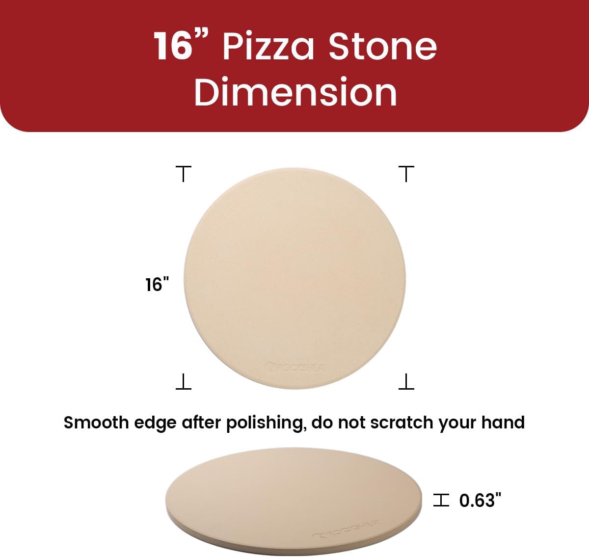 K ROCKSHEAT Pizza Stone Round 16 Inch for Grill and Oven, Large Cordierite Baking Stone for Bread, Safe Circular