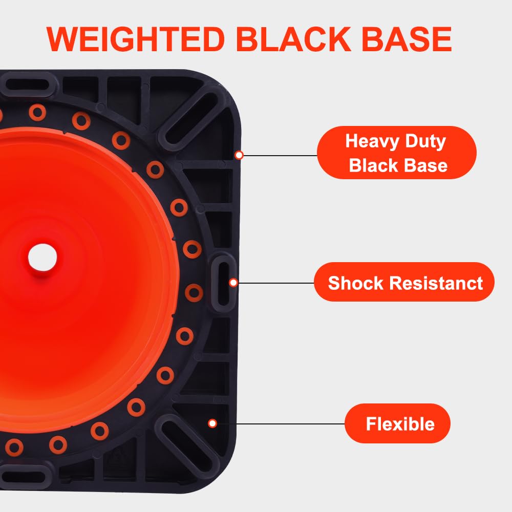28 Inch Orange Traffic Cones, Heavy Duty Rubber Base | Heavy Duty Safety Cones with Weighted Rubber Base, Stable