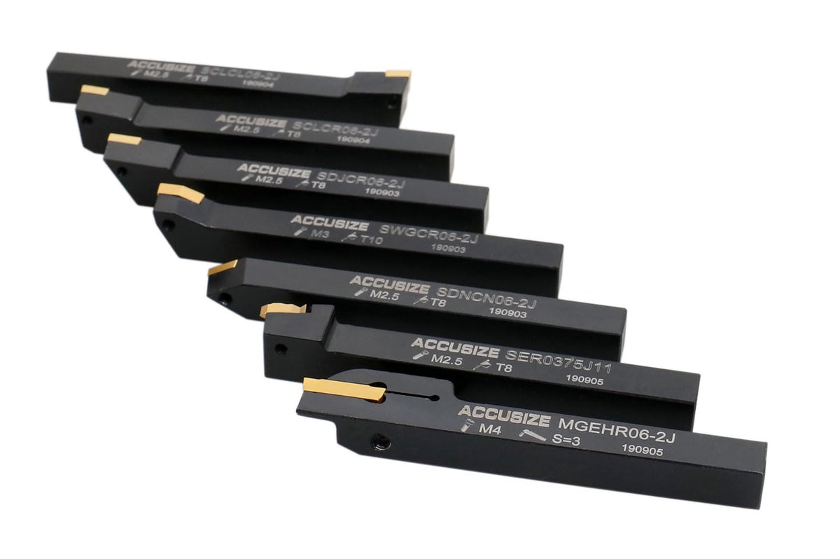 Accusize Industrial Tools 7 Pieces/Set 3/8'' Indexable Carbide Turning Tool Set with 10 Extra Carbide Inserts in Fitted Box, 2387-2003plus