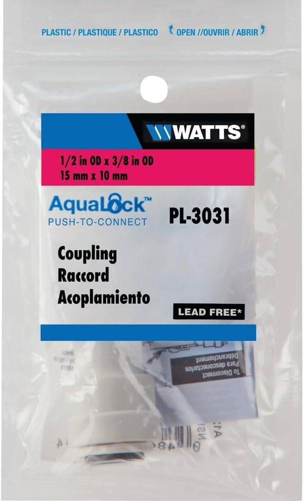 Watts AquaLock Mini Reducing Coupling Union, 1/2" x 3/8" OD Push-Connect