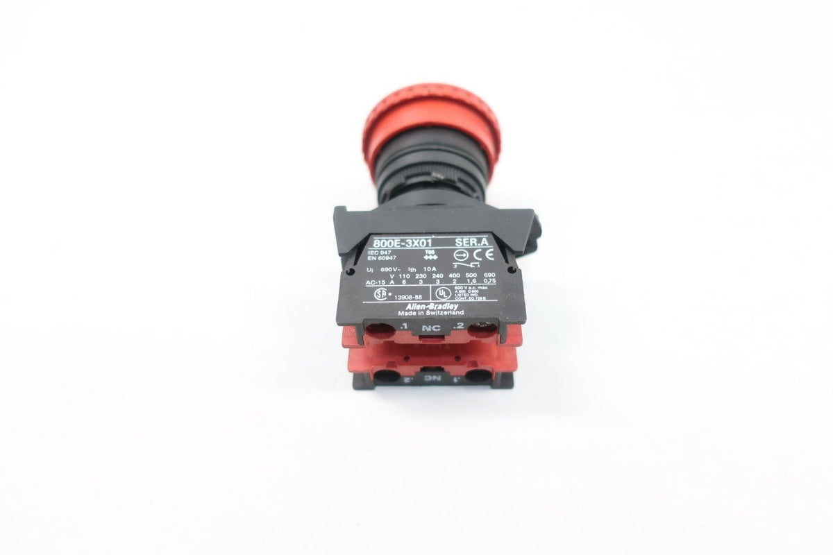 ALLEN BRADLEY 800E-3X01 RED EMERGENCY STOP PUSHBUTTON SER A D608275