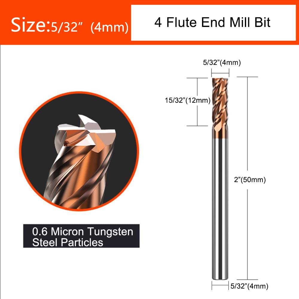 1pc 5/32"(4mm) Carbide Square End Mill for Alloy Steels/Hardened Steels