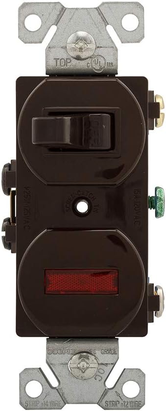 Eaton 277B 15 Amp Single Pole Combination Toggle Switch and Pilot Light, Brown