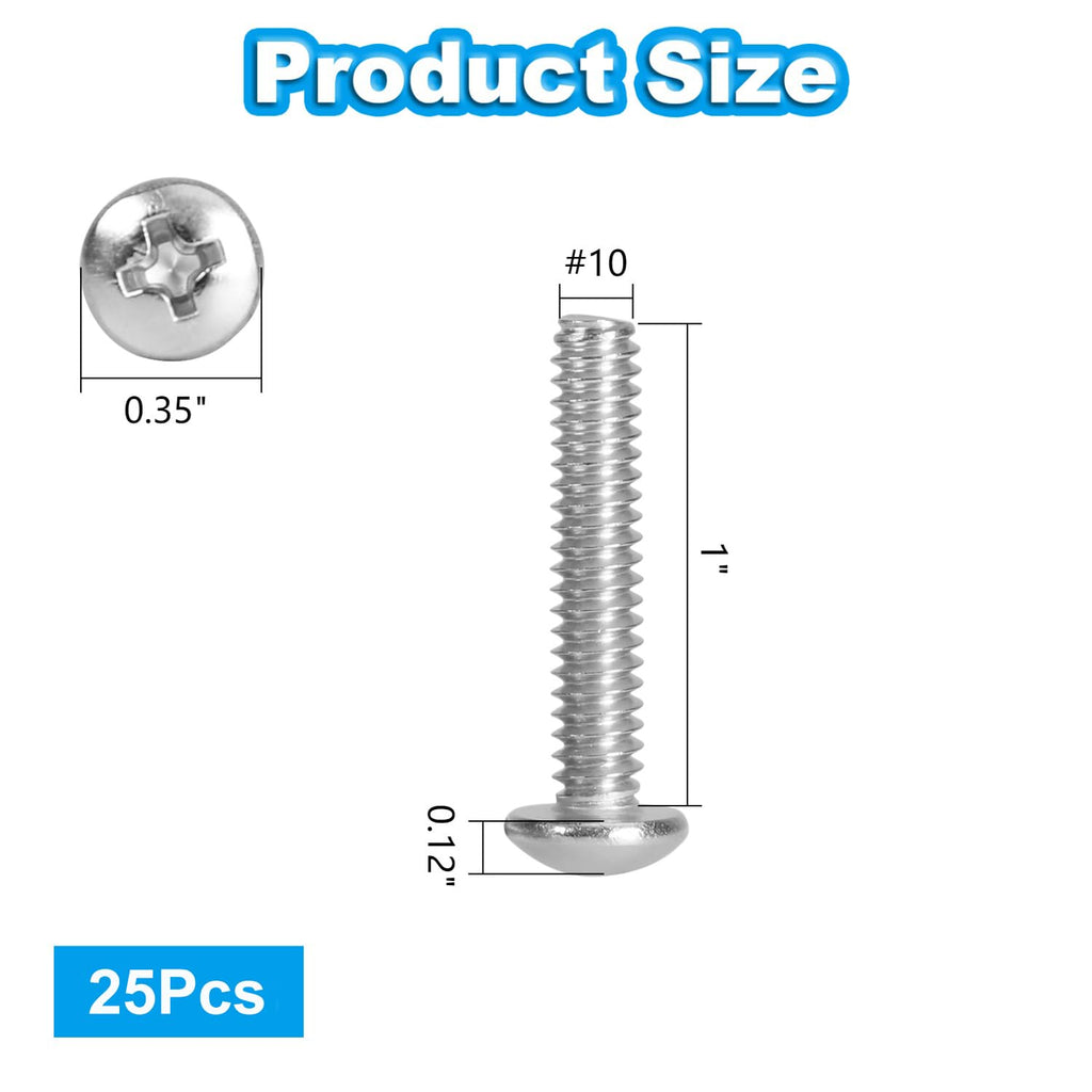 25 Pcs #10-24 x 1 Pan Head Machine Screws 304 Stainless Steel