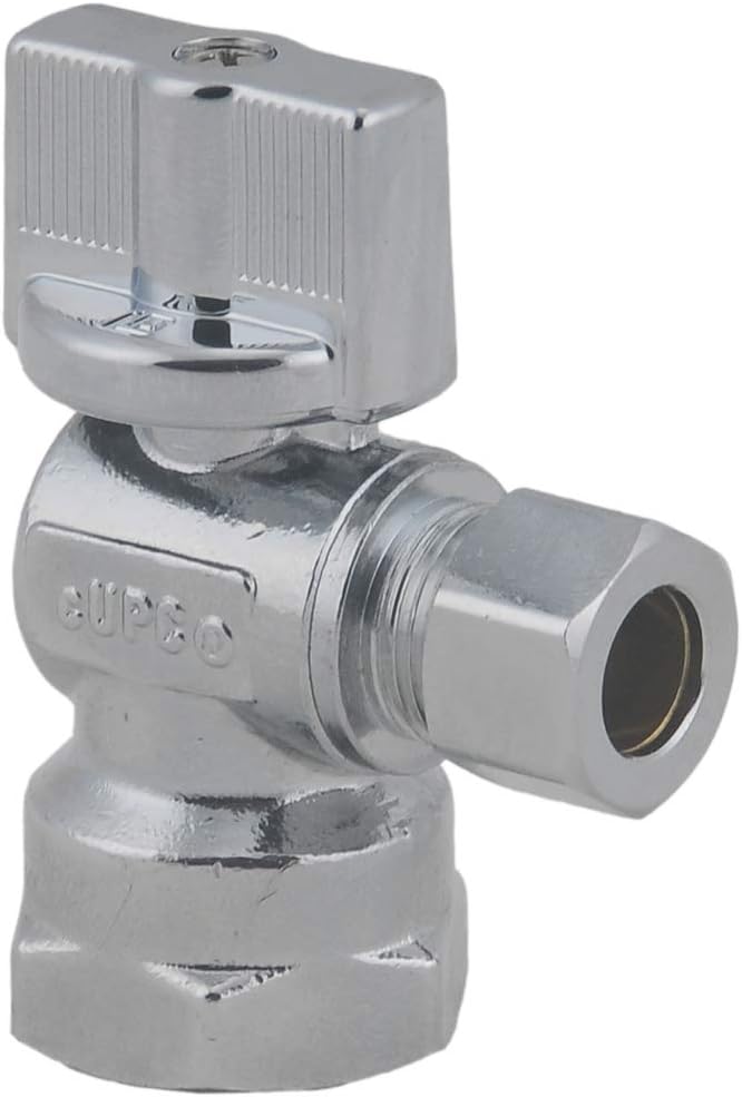LD Valve -1/4 Turn Angle Stop Valve 1/2-in FIP Iron Pipe x 3/8-in OD Compression, Quarter Turn LF Brass Chrome Plated