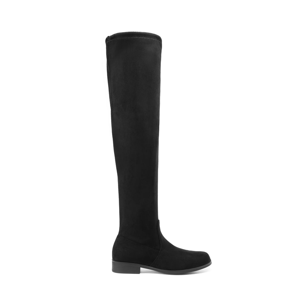 Women's Thigh High Low Block Heel Knee Boots,Black-Suede,9