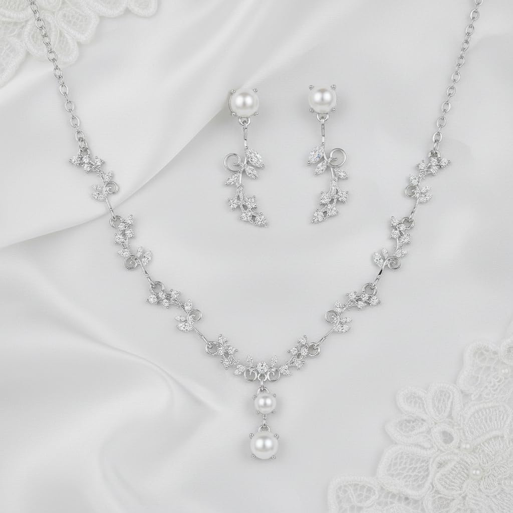 Silver Jewelry Sets for Women Rhinestone Necklace Dangle Earrings Bracelet Set Bridal Wedding Jewelry Sets for Brides