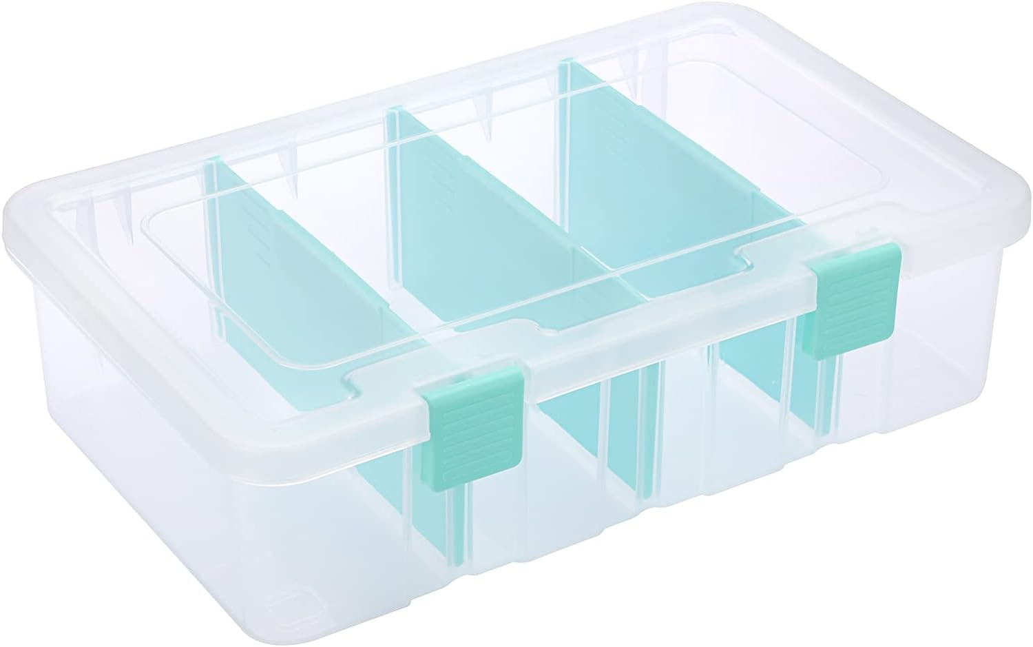 Clear Plastic Dividing Storage Box with 4 Compartments Adjustable Storage Bin with Lid Plastic Craft Storage