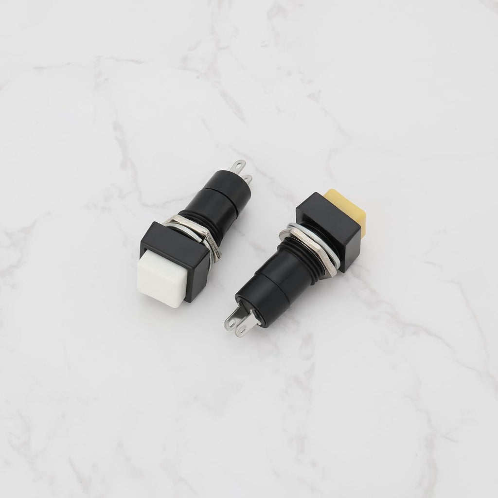 10pcs 12mm On Off Momentary Square Push Button Switch SPST Momentary Push Button Switch 250V/3A for Auto Electronics, Black White Yellow Green Red