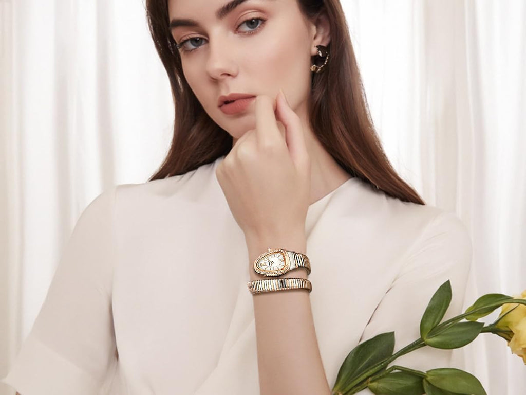 Snake Bracelet Watches for Women, Elegant Wrap Around Bangle Wristwatch, Fashion Jewelry Style Quartz Watch, Snake