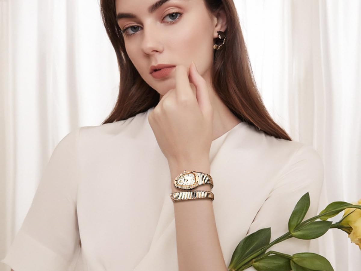 Snake Bracelet Watches for Women, Elegant Wrap Around Bangle Wristwatch, Fashion Jewelry Style Quartz Watch, Snake