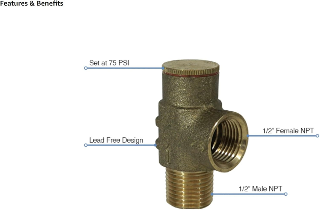Merrill MFG PRVNL50 1/2" No-Lead Pressure Relief Valve, Brass