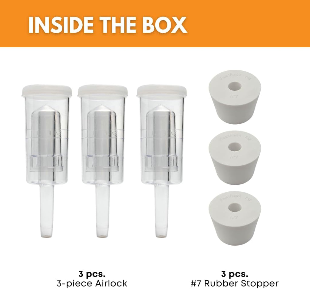 3ct. - 3 Piece Airlock with #7 Stopper - Set of 3 (Cylinder Airlock)