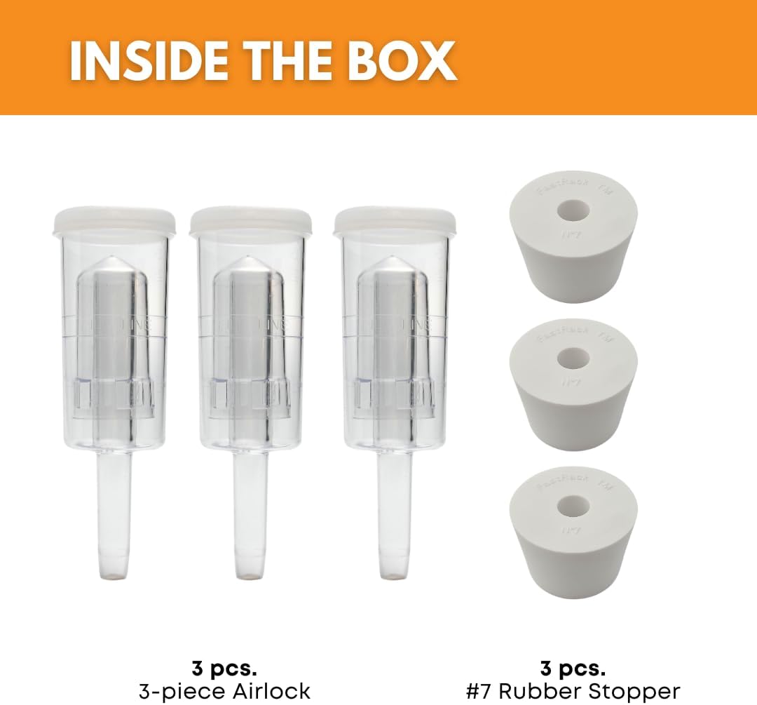 3ct. - 3 Piece Airlock with #7 Stopper - Set of 3 (Cylinder Airlock)