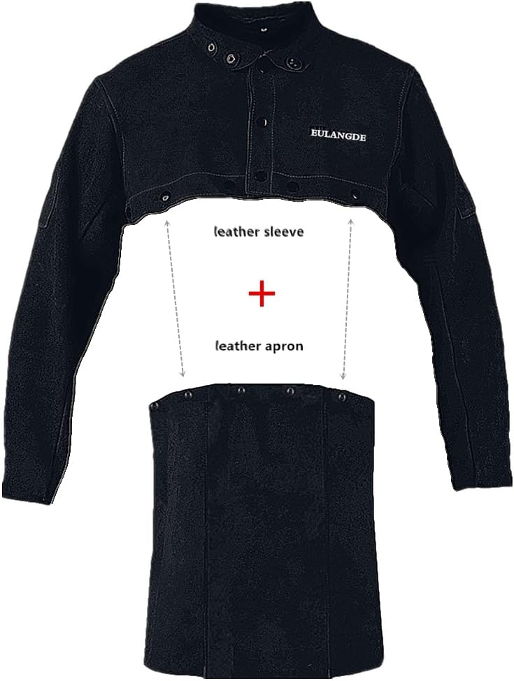 Leather Welding Jacket Flame-Resistant Heavy Duty Welding Apron with Sleeve,Adjustable Cuffs, Adjustable Collar