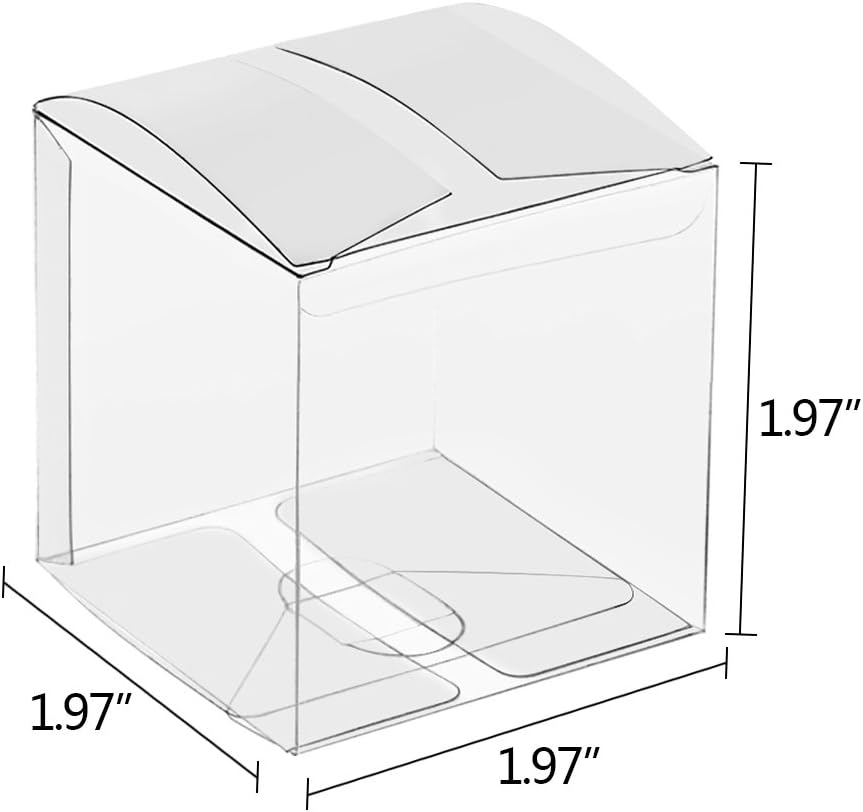 50 Pack Clear Favor Boxes 2"x2"x2" PVC Plastic Gift Boxes