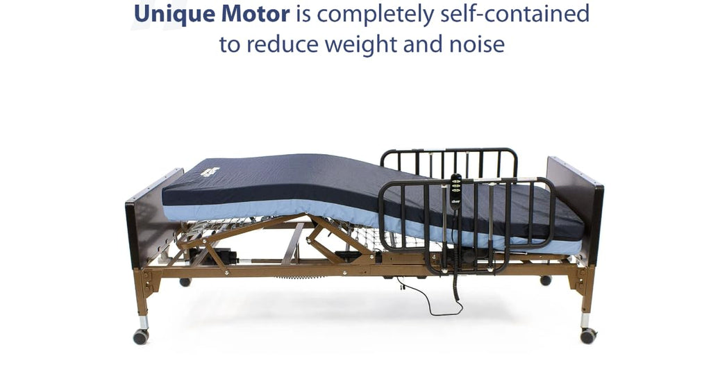 Semi-Electric Hospital Bed for Home Use – Adjustable Medical Bed with Foam Mattress & Half Rails Included, Quiet
