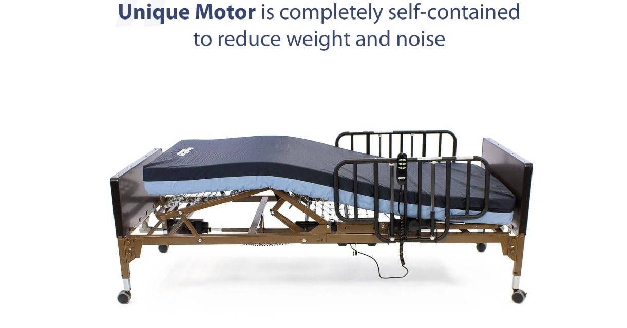 Semi-Electric Hospital Bed for Home Use – Adjustable Medical Bed with Foam Mattress & Half Rails Included, Quiet