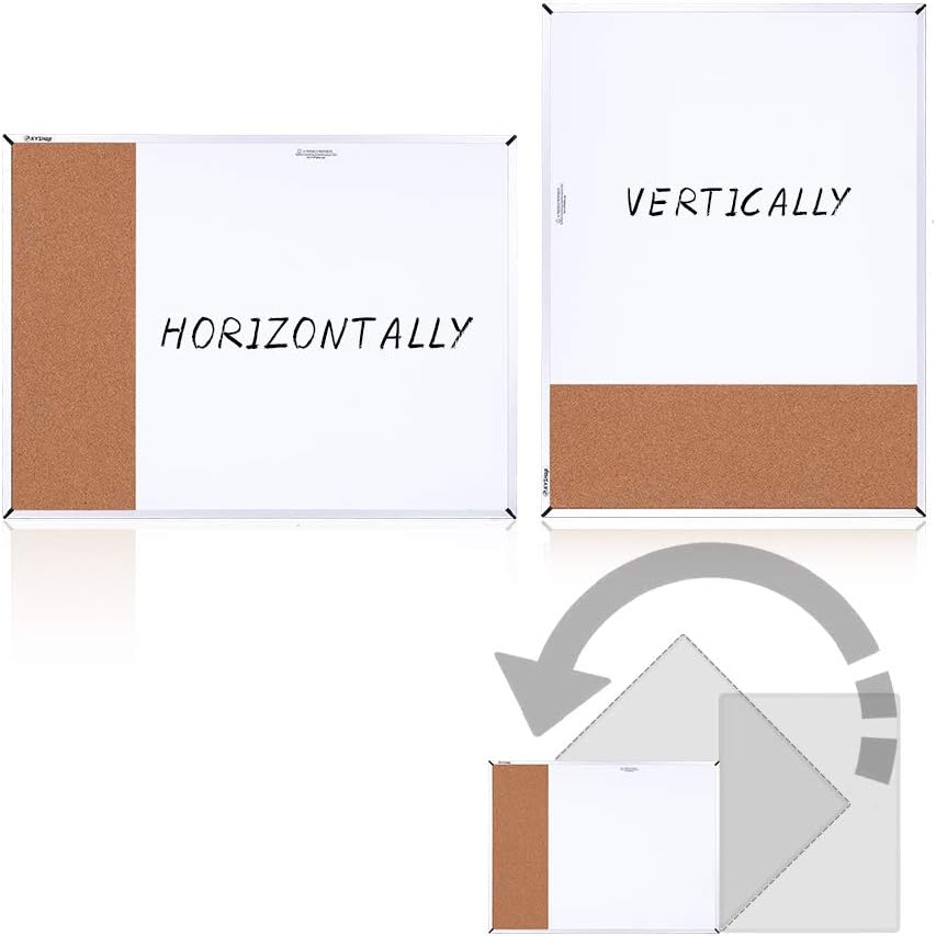 White Board & Cork Bulletin Board, 24" X 18", Combination Dry Erase Board & Cork Board, Vision Board for Home