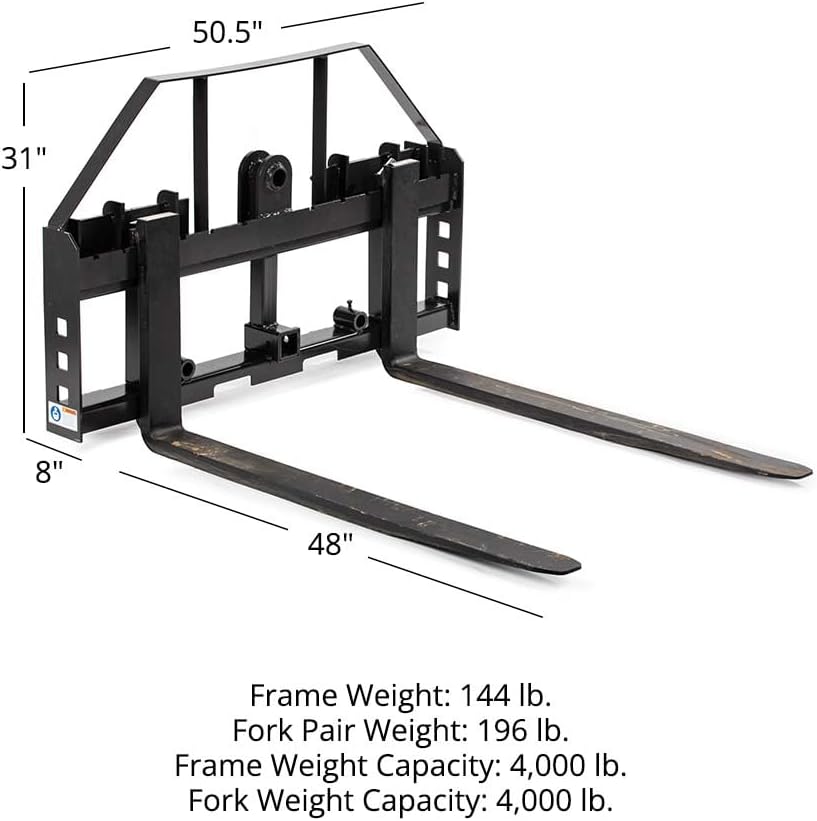 Standard Series Skid Steer Pallet Fork Frame, 48 in | Quick Tach Connection Fits SSQA Loader Mounts for Fast Swaps.