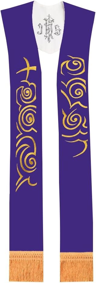 Reversible Stole Chasuble Vestments Priest IHS Embroidery Overlay Stole
