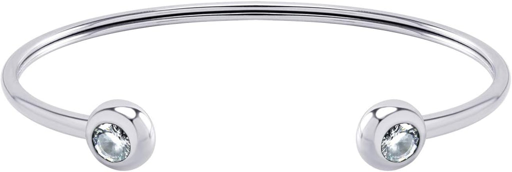 Stainless Steel Open Cuff Bangle CZ Bead Bracelet for Women & Ladies