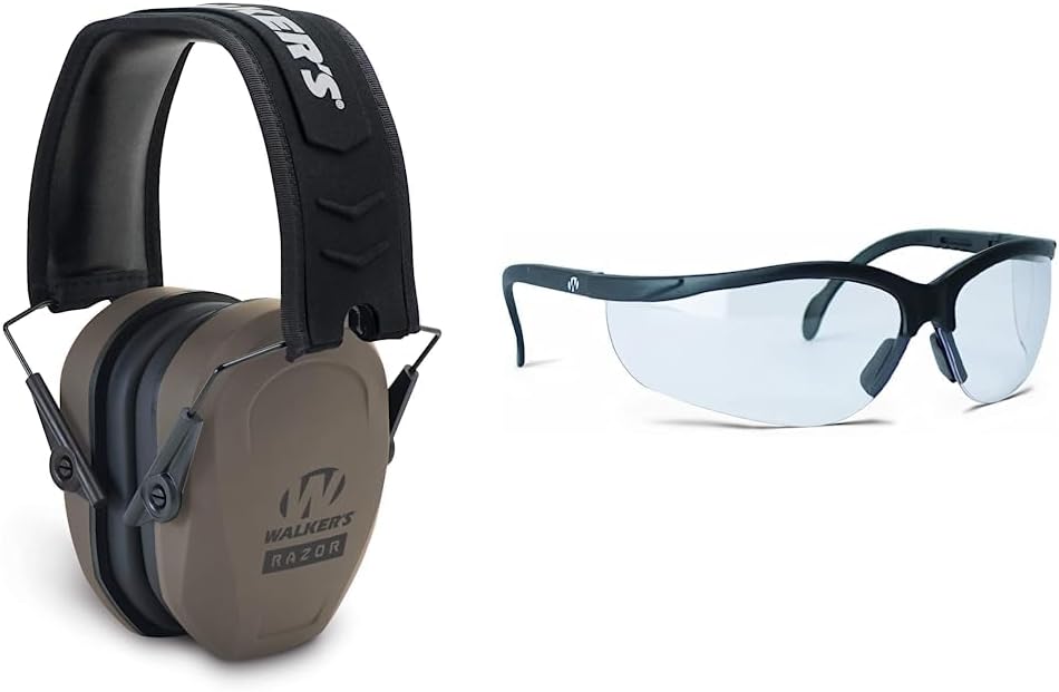 Razor Slim Passive Earmuff - Ultra Low-Profile Earcups - Flat Dark Earth & Sport High-Grade Polycarbonate Lenses Half