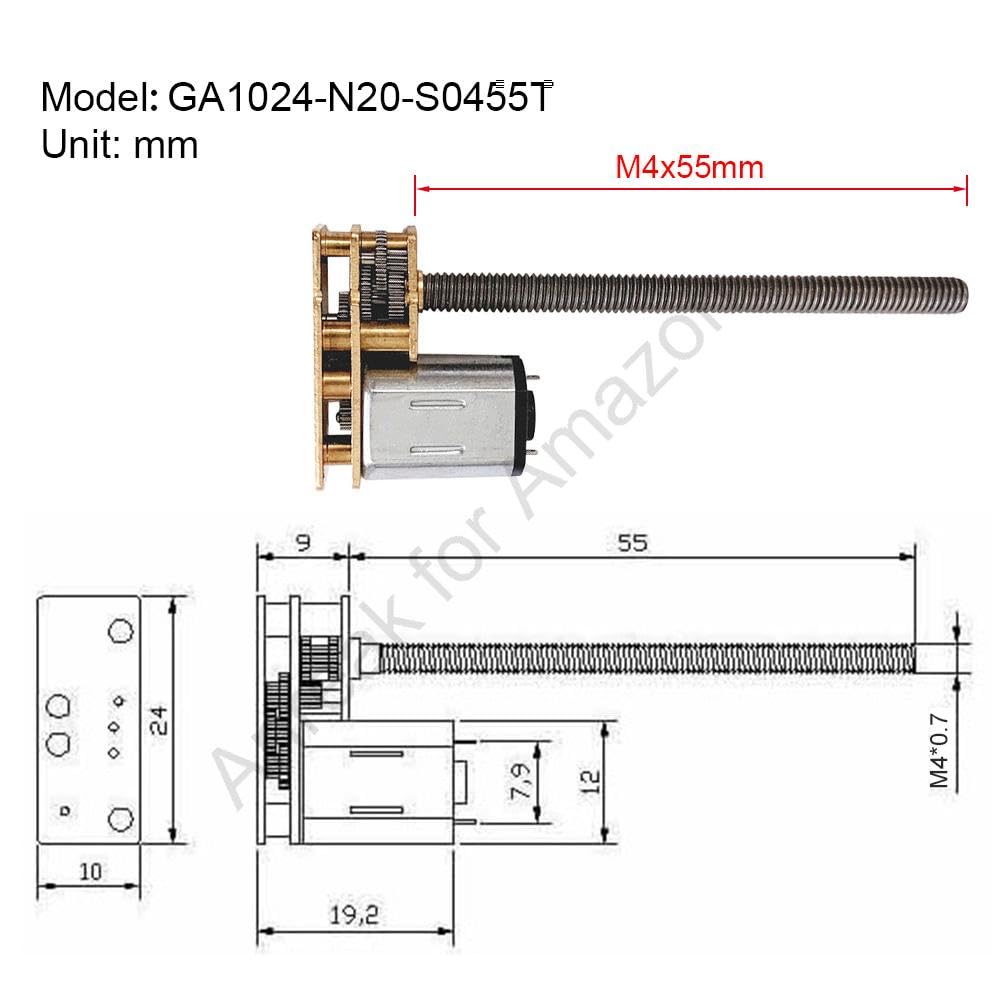 2Pcs DC 12V 30RPM, 6V 15RPM, 3V 7.5RPM, M4 x 55mm Shaft N20 Flip Motor with Lead Screw, Thread Gear for Precise Applications (12-30)