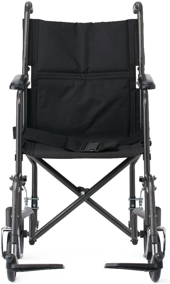 Black Hammertone Transport Chair, 19inch Seat, 300lbs Weight Capacity, Lightweight