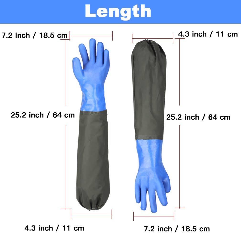 25" Long Rubber Gloves for Waterproof Pond Gloves for Cleaning -Large