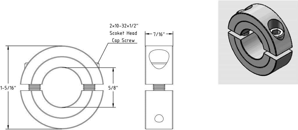 Bore 5/8'' Double Split Shaft Collar Stainless Steel Lock Collar Clamp Set Screw 4PCS (5/8'', 4)