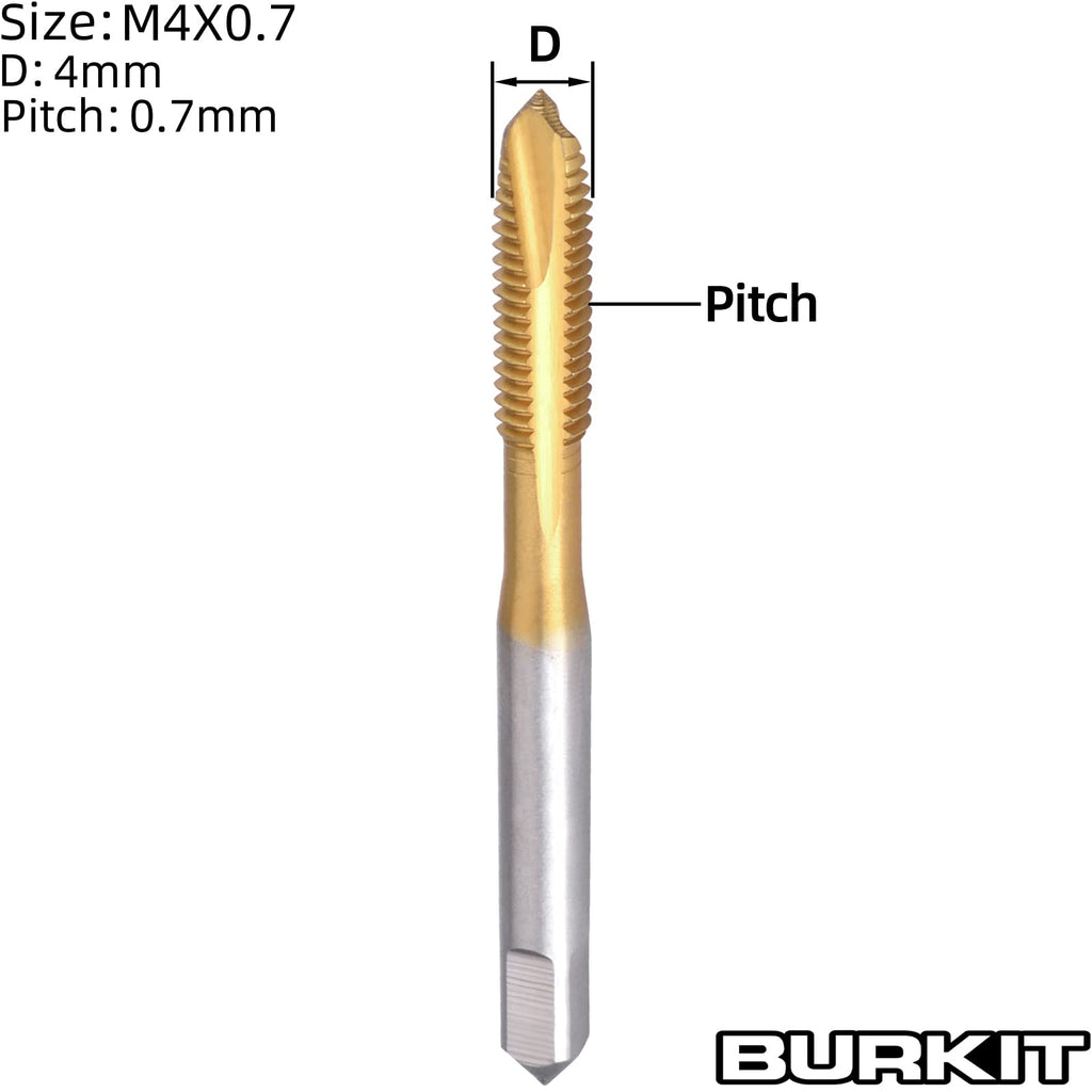 Burkit 2pcs M4 Titanium Coated Spiral Point Tap