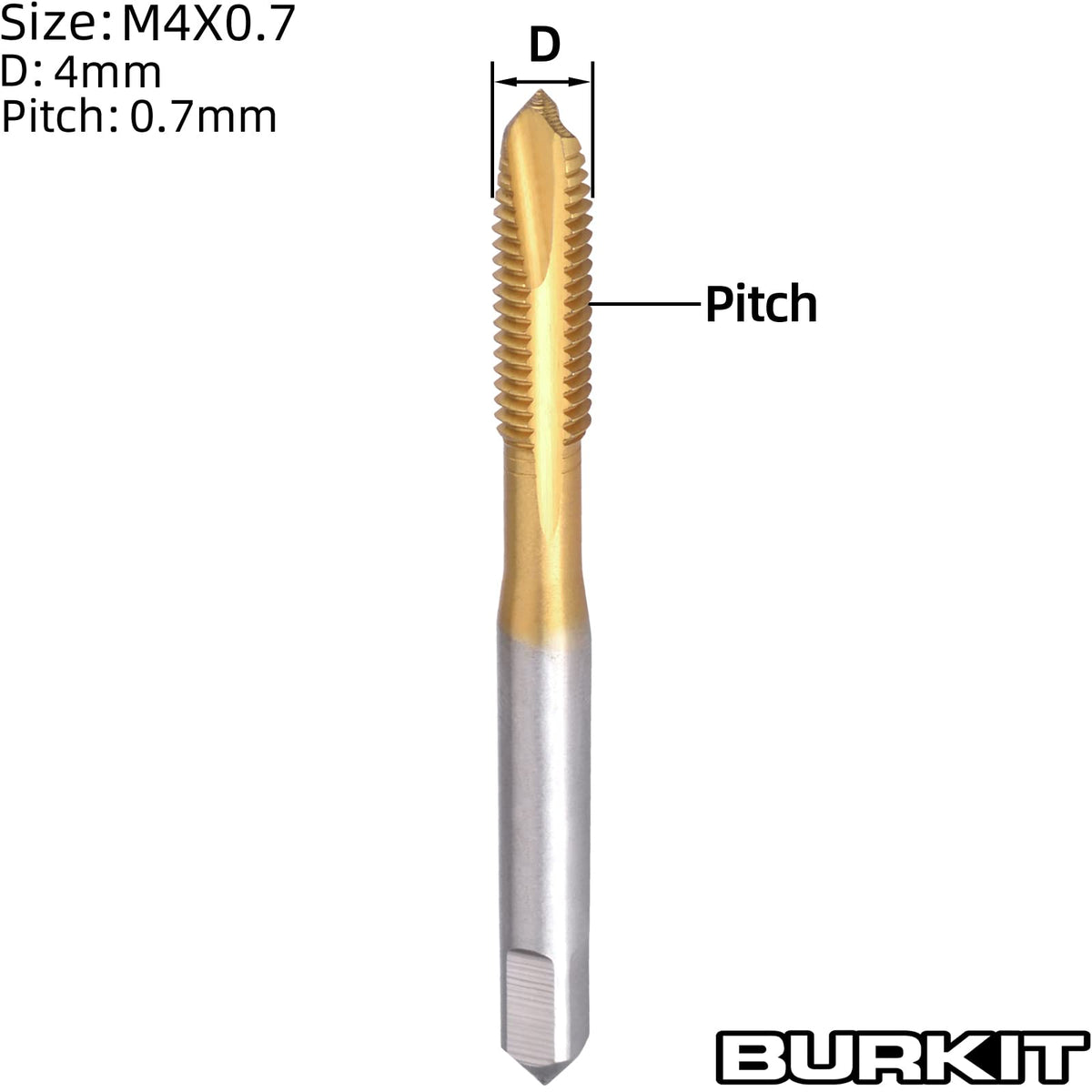 Burkit 2pcs M4 Titanium Coated Spiral Point Tap