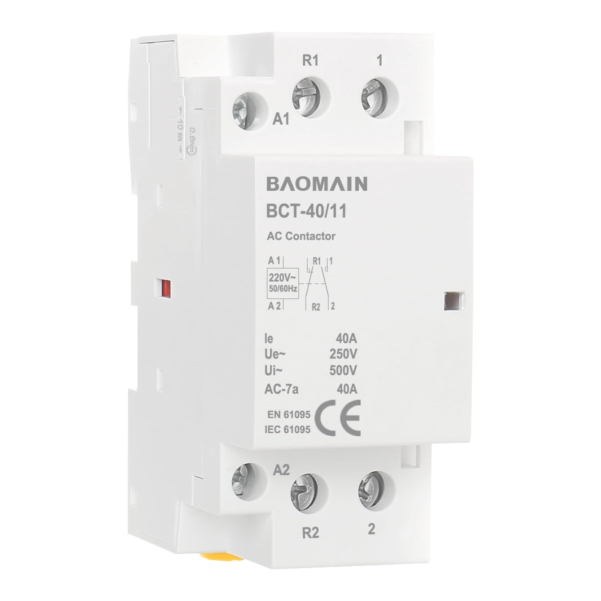 BAOMAIN 220V AC 2-Pole 40A Modular Contactor, 1NO1NC, DIN Rail Mount