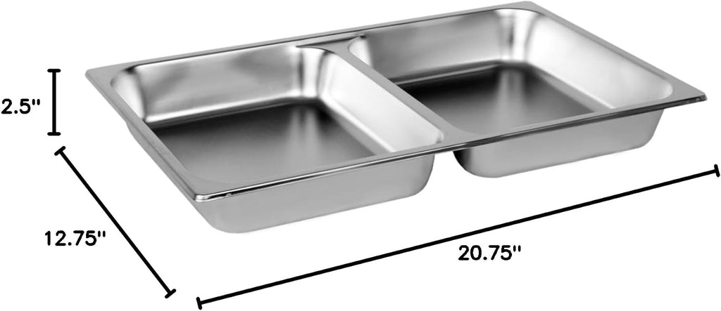 Full Size 2-1/2" Deep Stainless Steel Divided Anti-Jamming Steam Table Pan 24 Gauge- Divided Food Pan Stackable
