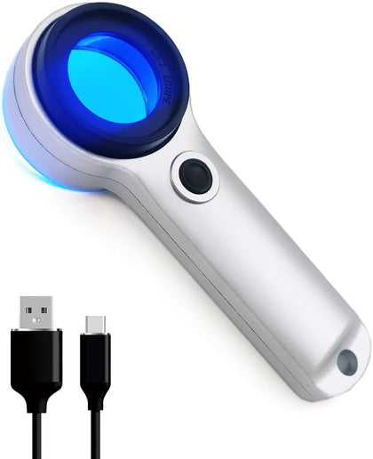 Handheld 60X Magnifier Loupe with UV & LED Lights 30mm Optical Coating Lens USB Rechargeable Jewelry Loupe Magnifying