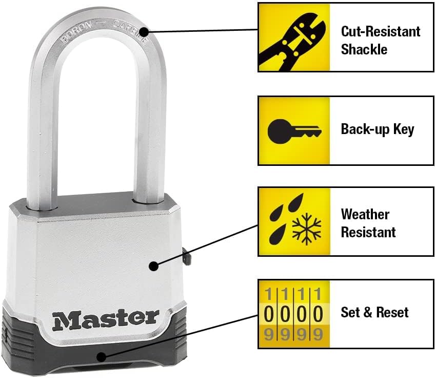 Combination Padlock Heavy Duty Outdoor Resettable Lock M176XDLH | Set Your Own 4-Digit Combination Lock with 2" Wide