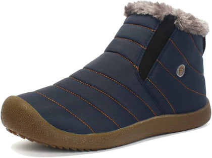 Men's Women's Snow Boots Waterproof Fur Lined Slip On Ankle Boots Cotton Insulated Warm Winter Footwear Anti Slip