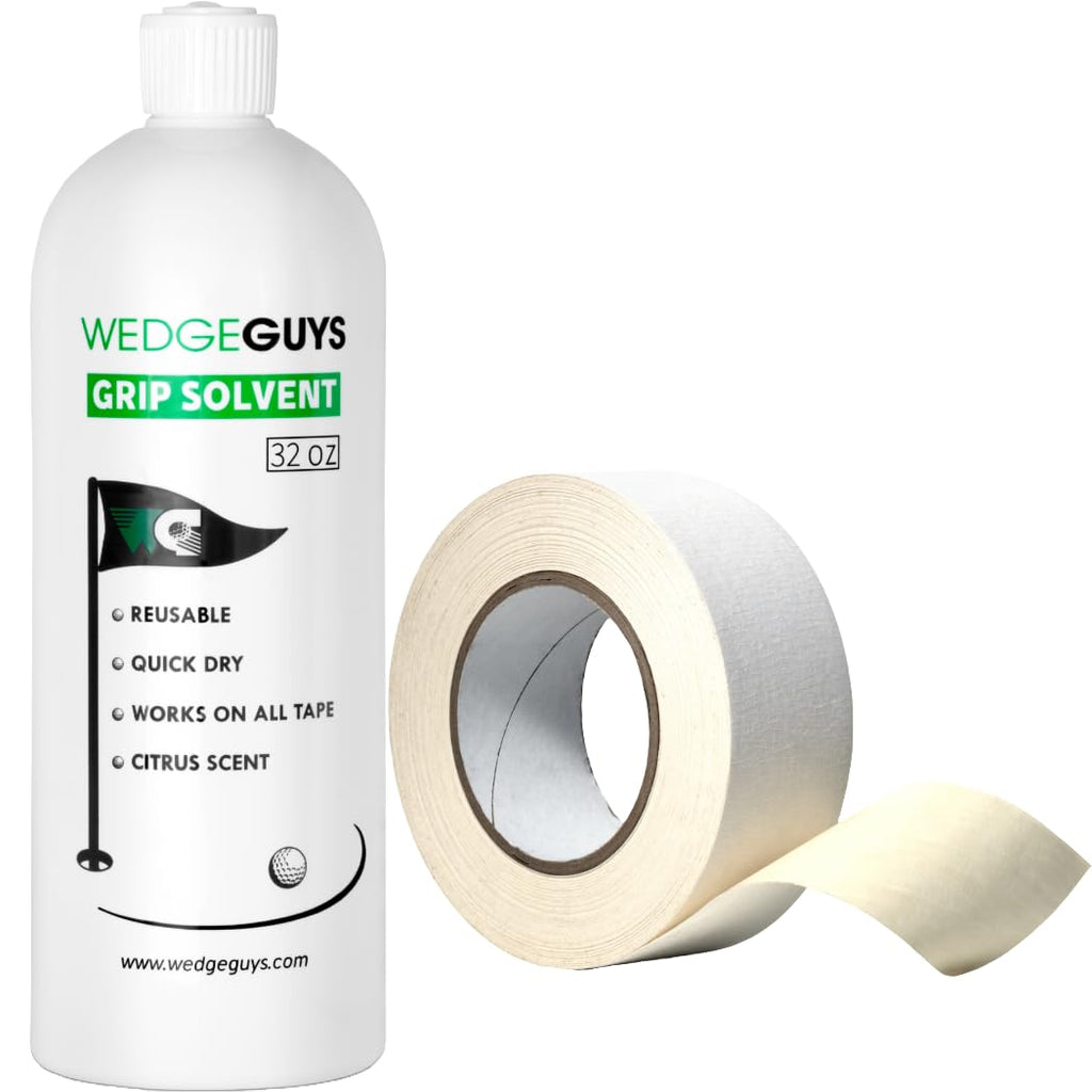 Golf Grip Tape Roll + 32 Ounce Grip Solvent | Solvent Activated 2" x 18 Yard Double Sided Adhesive Grip Tape Roll for