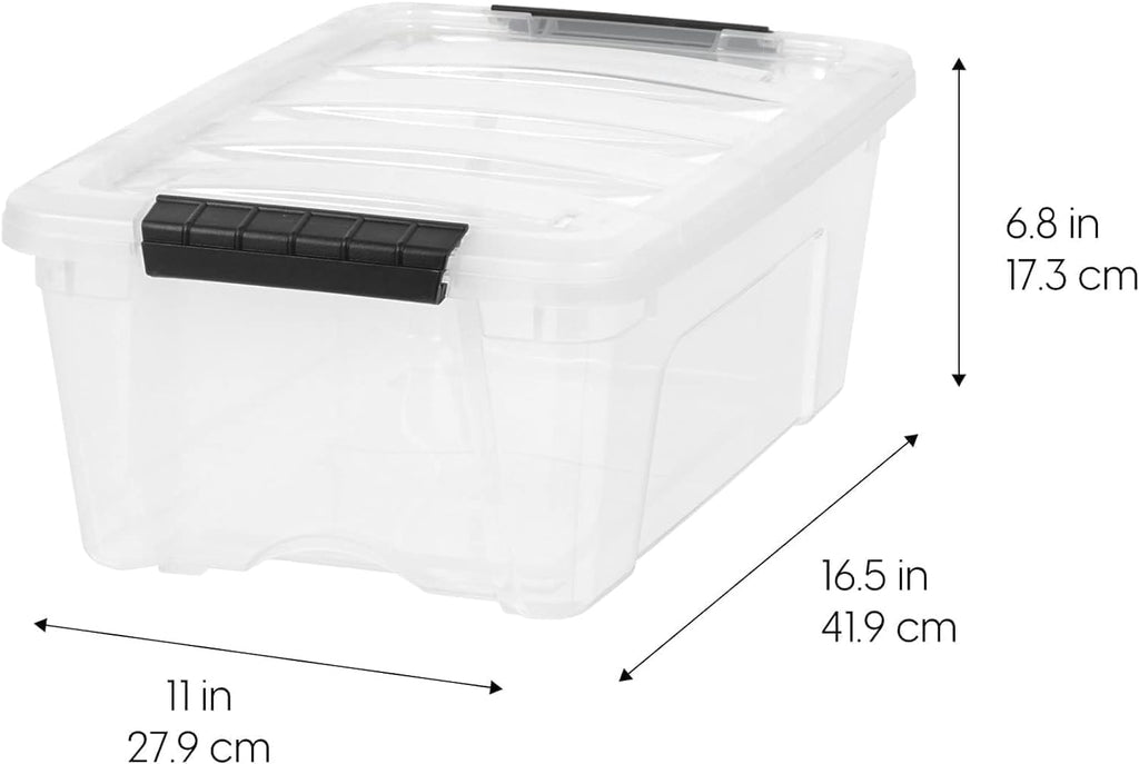 4-Pack Storage Bins with Lids, 13 Quart, Made in USA Stackable See-Through Organizing Solution Latches Durable