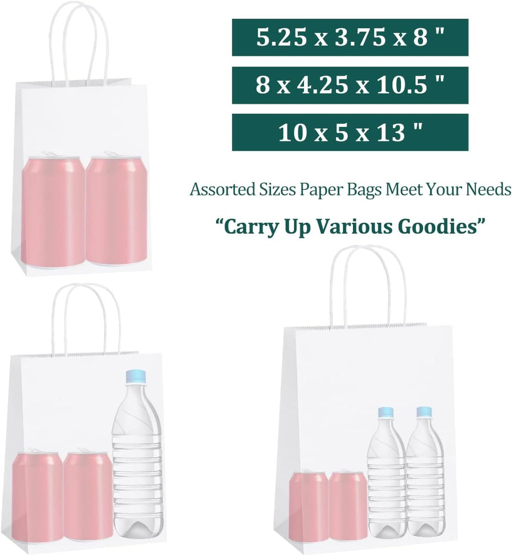45Pcs White Paper Bags with Handles, Assorted Sizes Gift Bags Kraft