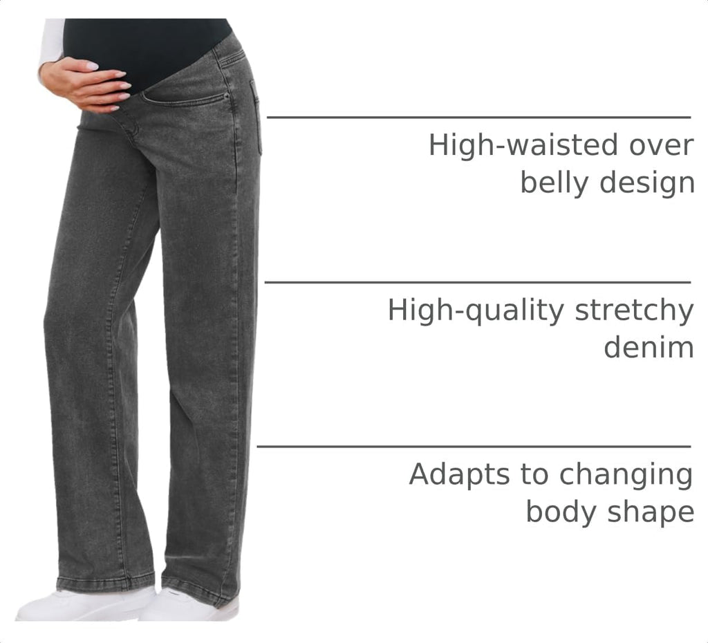 Women's Maternity Jeans Straight Leg Relaxed Fit Over Belly Pregnancy Denim Work Pants Maternity Clothes with Pockets