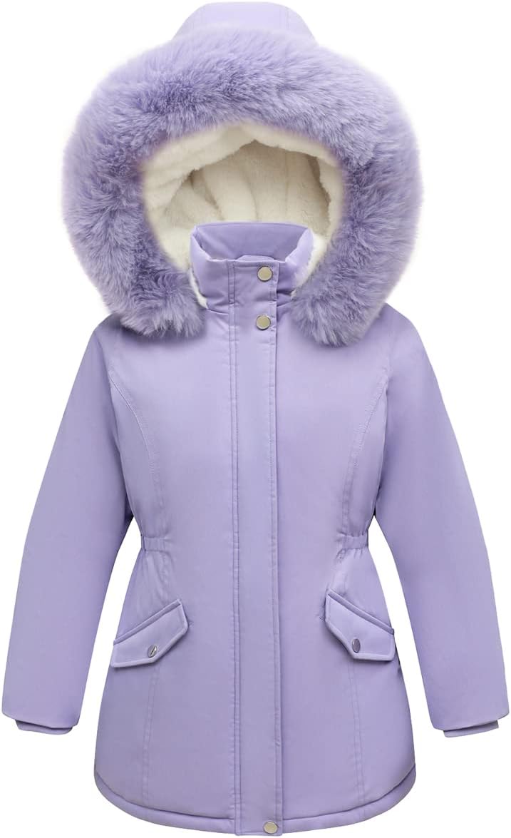 Girls Long Waterproof Winter Coat Kids Warm Hooded Parka | Waterproof puffer keeps girls dry. Fleece-lined.