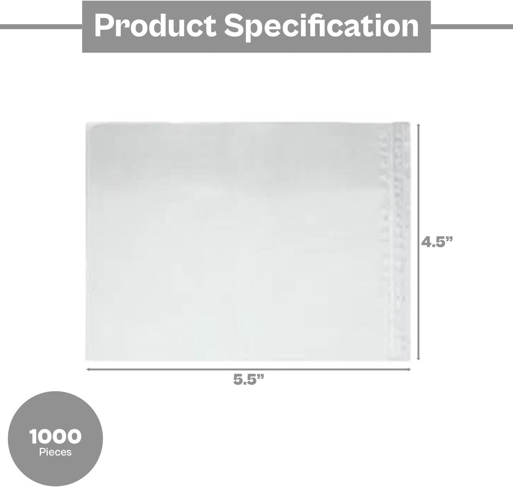 4.5" x 5.5" Clear Packing List Back Side Loading Plain Face Envelopes Pouches (1000 Pcs) Self-Adhesive Packing List