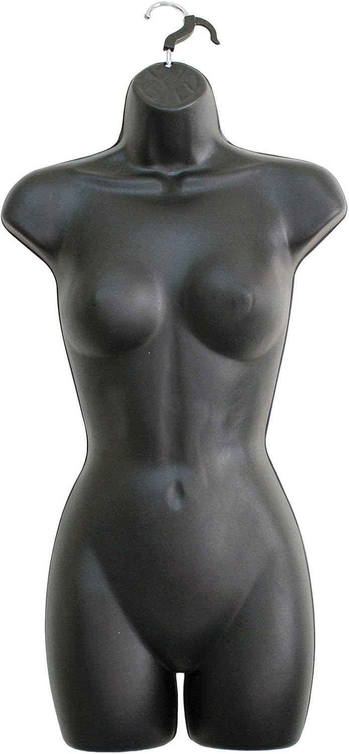 Female Mannequin Hip Long Torso Hollow Back Body Stackable Dress Form with Hanging Hook for Tshirt Display